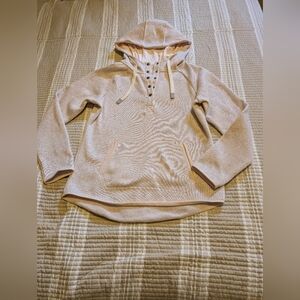 Thread and Supply Cozy Tan/pink Hooded Sweatshirt